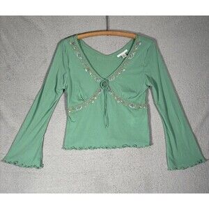 Petite Sophisticate Size M Baby Doll Blouse Mesh Knit Beaded Y2K Fairy Whimsy